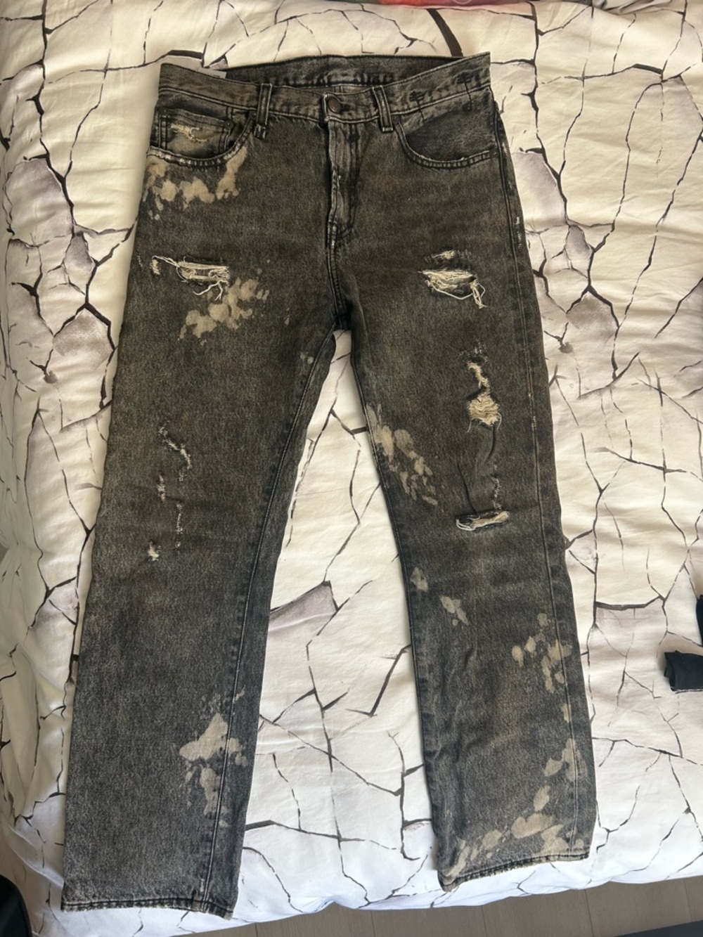R13 Washed Black Distressed Slim Straight Jeans